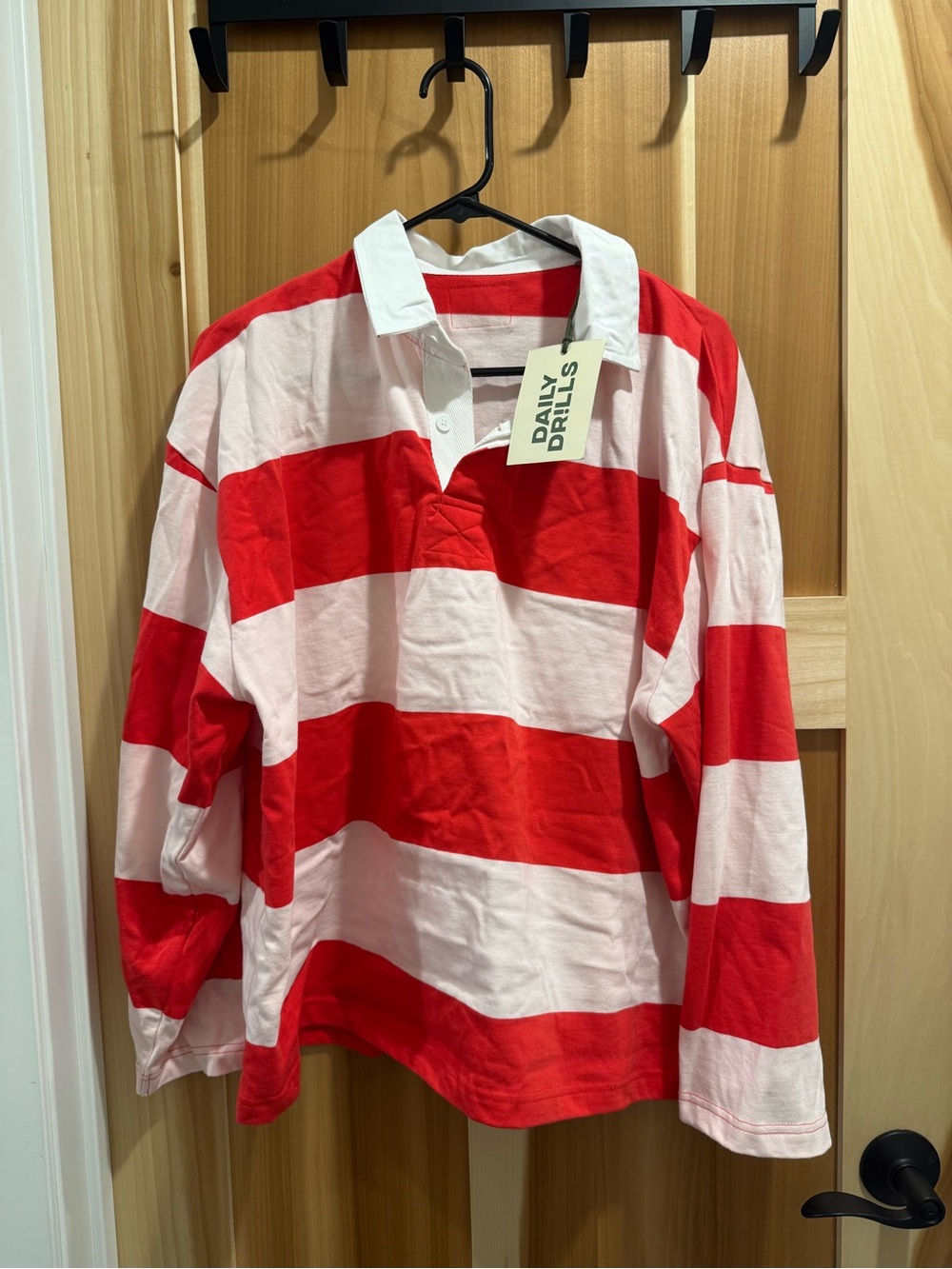Daily Drills Red and White Striped Rugby Polo